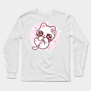 cute white neko Long Sleeve T-Shirt